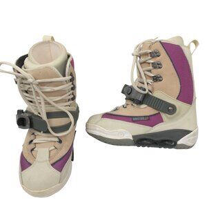 NEW BURTON RULER SI STEP IN SNOWBOARD BOOTS! SIZE 6 WOMENS CREME & PURPLE